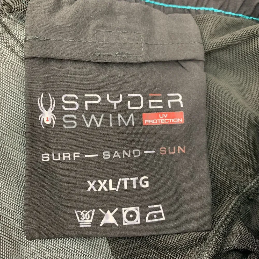 Spyder Swim Trunks Mens XXL 2XL Teal Brief Lined Drawstring Tie Beach Shorts